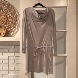 Soft Grey Cotton Long Sleeve Dress with Cowl Neck
